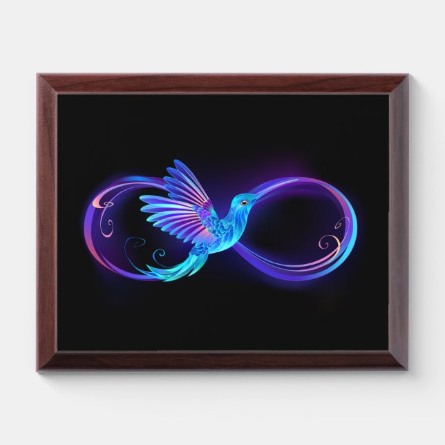 Neon Infinity Symbol with Glowing Hummingbird Award Plaque (Horizontal)