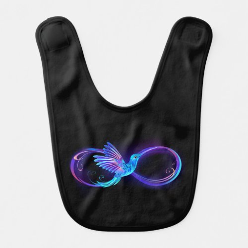 Neon Infinity Symbol with Glowing Hummingbird Baby Bib