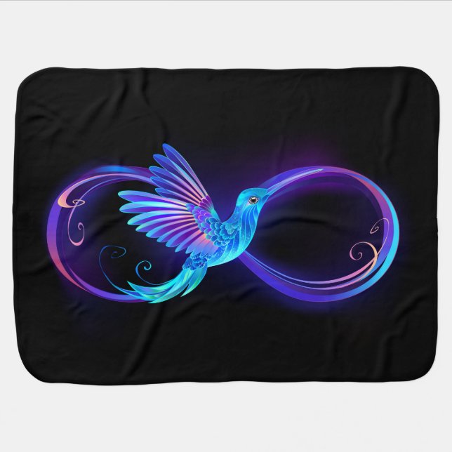 Neon Infinity Symbol with Glowing Hummingbird Baby Blanket (Horizontal)