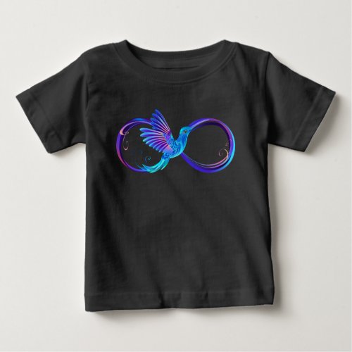 Neon Infinity Symbol with Glowing Hummingbird Baby T_Shirt