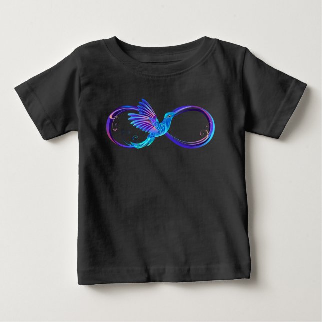 Neon Infinity Symbol with Glowing Hummingbird Baby T-Shirt (Front)