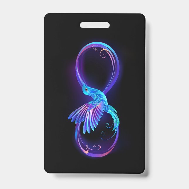 Neon Infinity Symbol with Glowing Hummingbird Badge (Front)
