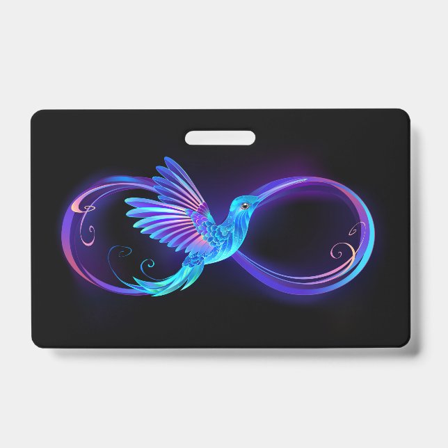 Neon Infinity Symbol with Glowing Hummingbird Badge (Front)