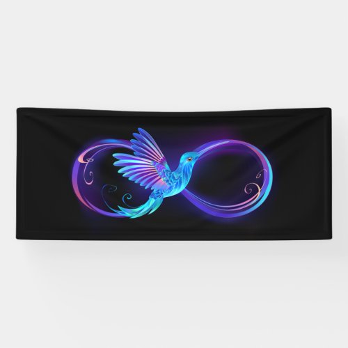 Neon Infinity Symbol with Glowing Hummingbird Banner