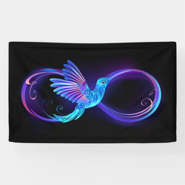 Neon Infinity Symbol with Glowing Hummingbird Banner (Horizontal)