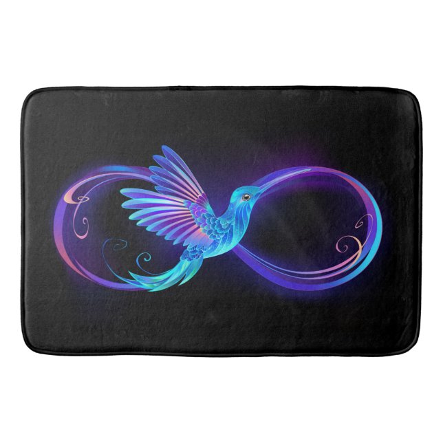 Neon Infinity Symbol with Glowing Hummingbird Bath Mat (Front)