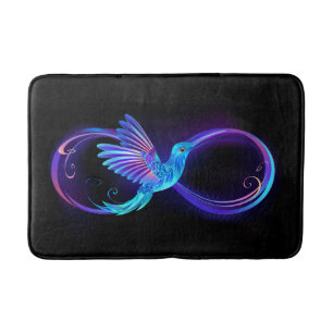 Neon Infinity Symbol with Glowing Hummingbird Bath Mat