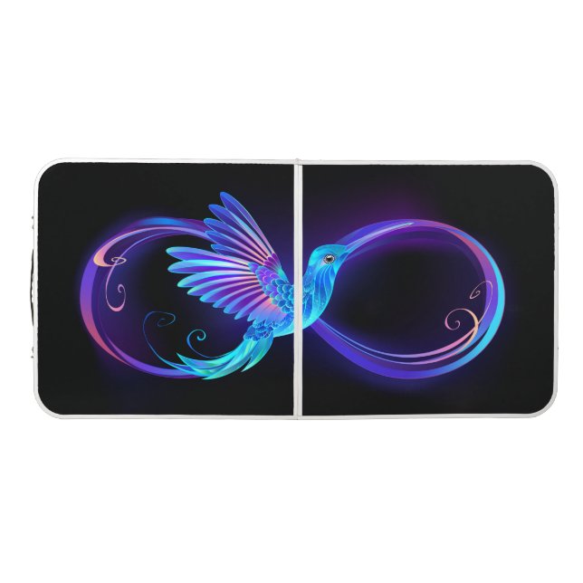 Neon Infinity Symbol with Glowing Hummingbird Beer Pong Table (Top)