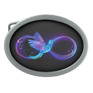 Neon Infinity Symbol with Glowing Hummingbird Belt Buckle