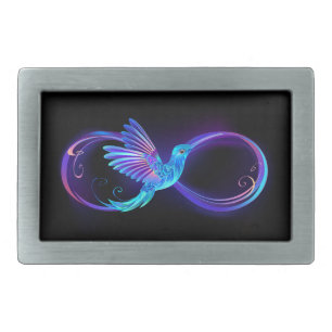 Neon Infinity Symbol with Glowing Hummingbird Belt Buckle