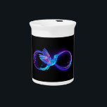 Neon Infinity Symbol with Glowing Hummingbird Beverage Pitcher<br><div class="desc">Glowing,  purple infinity symbol with flying,  luminous,  blue hummingbird on black background. Neon.</div>