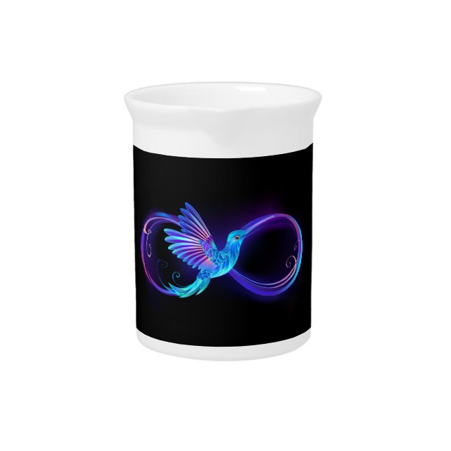 Neon Infinity Symbol with Glowing Hummingbird Beverage Pitcher (Front)
