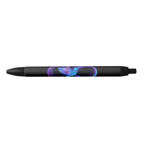 Neon Infinity Symbol with Glowing Hummingbird Black Ink Pen