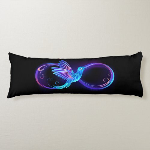 Neon Infinity Symbol with Glowing Hummingbird Body Pillow