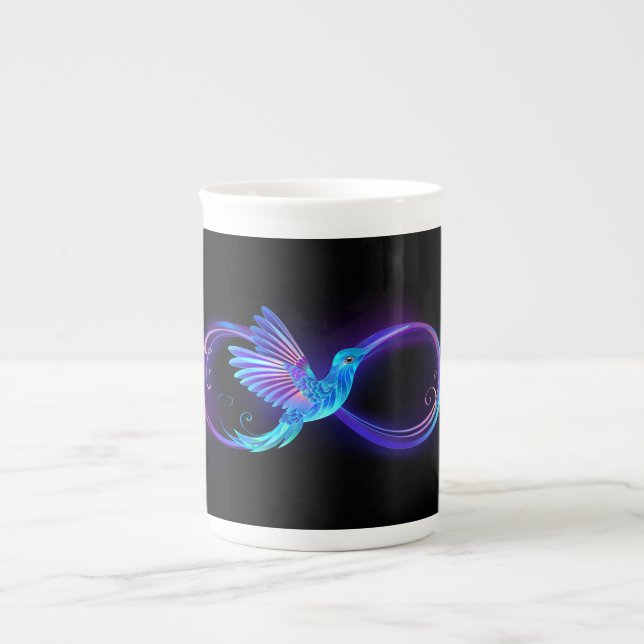 Neon Infinity Symbol with Glowing Hummingbird Bone China Mug (Front)
