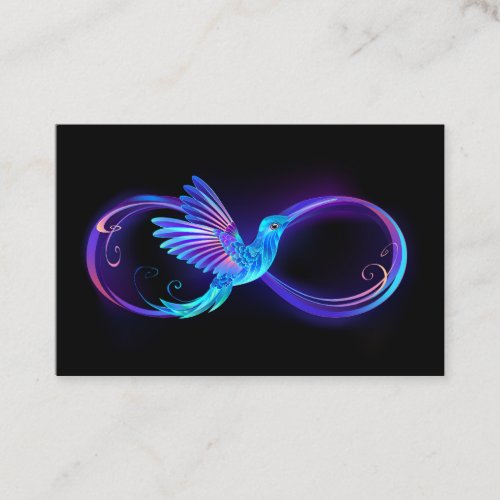 Neon Infinity Symbol with Glowing Hummingbird Business Card