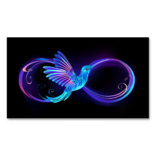 Neon Infinity Symbol with Glowing Hummingbird Business Card Magnet