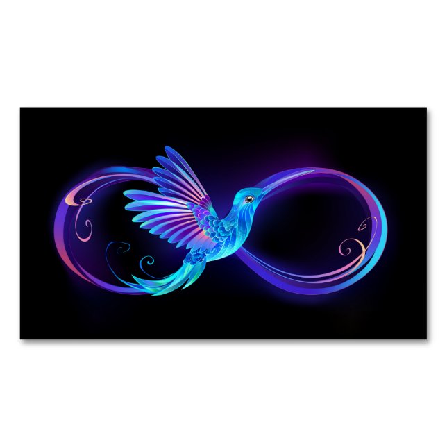 Neon Infinity Symbol with Glowing Hummingbird Business Card Magnet (Front)
