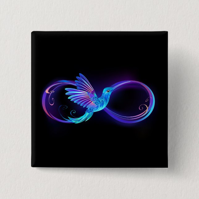 Neon Infinity Symbol with Glowing Hummingbird Button (Front)