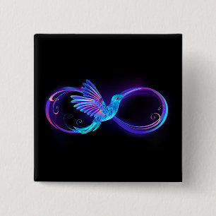Neon Infinity Symbol with Glowing Hummingbird Button