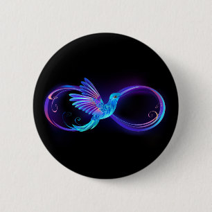 Neon Infinity Symbol with Glowing Hummingbird Button