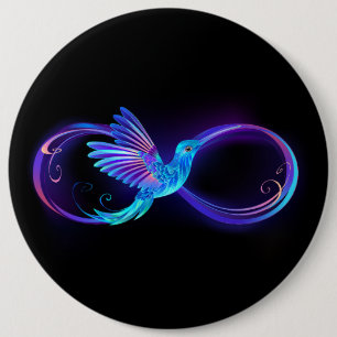 Neon Infinity Symbol with Glowing Hummingbird Button