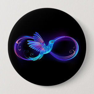 Neon Infinity Symbol with Glowing Hummingbird Button