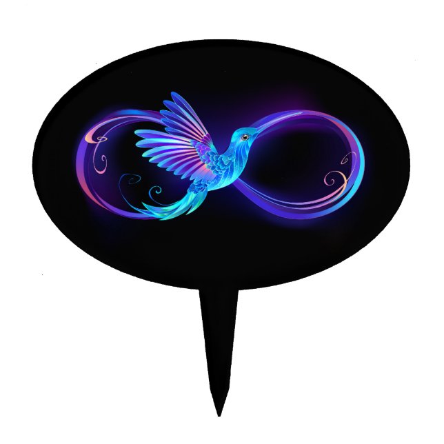 Neon Infinity Symbol with Glowing Hummingbird Cake Topper (Front)