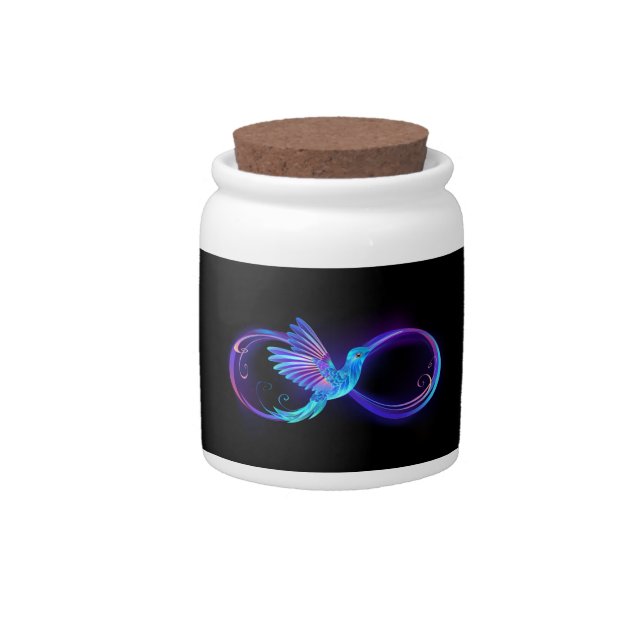 Neon Infinity Symbol with Glowing Hummingbird Candy Jar (Front)