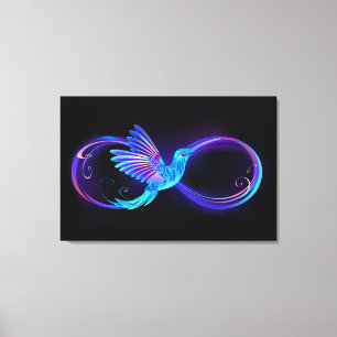 Neon Infinity Symbol with Glowing Hummingbird Canvas Print