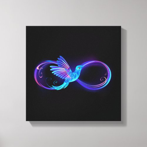 Neon Infinity Symbol with Glowing Hummingbird Canvas Print