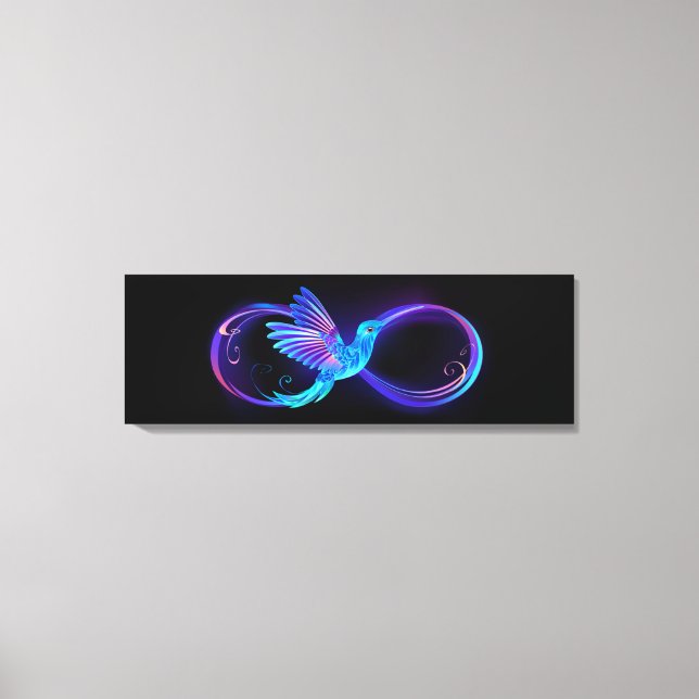 Neon Infinity Symbol with Glowing Hummingbird Canvas Print (Front)