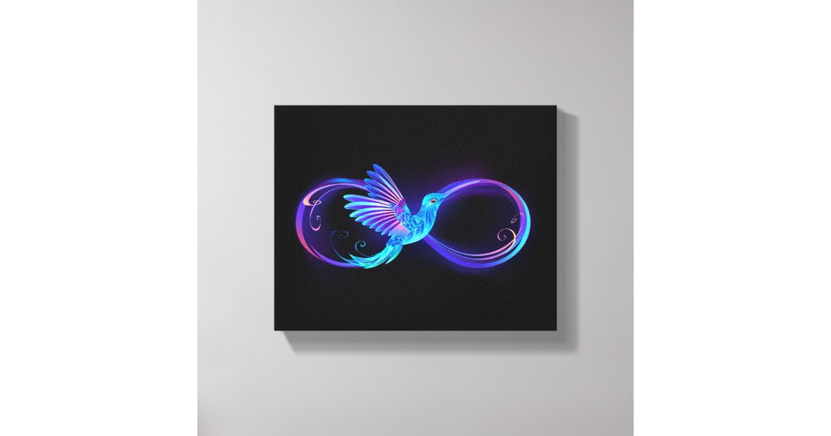 Neon Infinity Symbol with Glowing Hummingbird Canvas Print | Zazzle