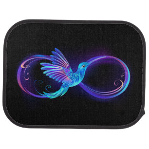 Neon Infinity Symbol with Glowing Hummingbird Car Floor Mat