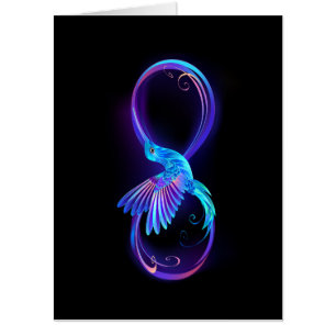 Neon Infinity Symbol with Glowing Hummingbird Card