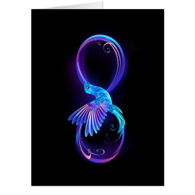 Neon Infinity Symbol with Glowing Hummingbird Card (Front)