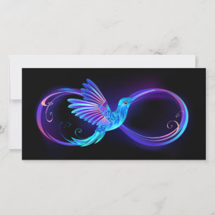 Neon Infinity Symbol with Glowing Hummingbird Card
