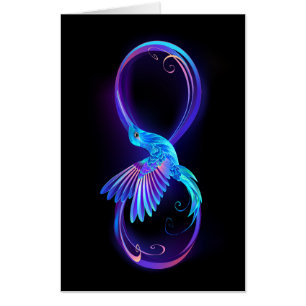 Neon Infinity Symbol with Glowing Hummingbird Card