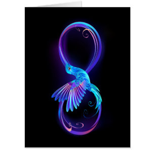 Neon Infinity Symbol with Glowing Hummingbird Card