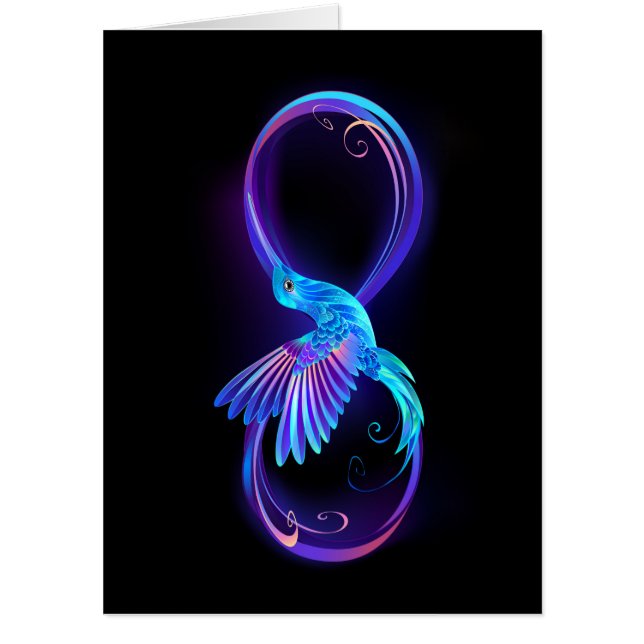 Neon Infinity Symbol with Glowing Hummingbird Card (Front)