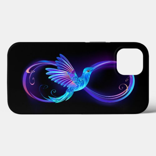 Neon Infinity Symbol with Glowing Hummingbird iPhone 13 Case