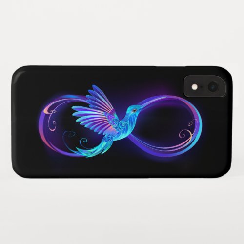 Neon Infinity Symbol with Glowing Hummingbird iPhone XR Case