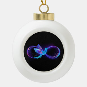 Neon Infinity Symbol with Glowing Hummingbird Ceramic Ball Christmas Ornament
