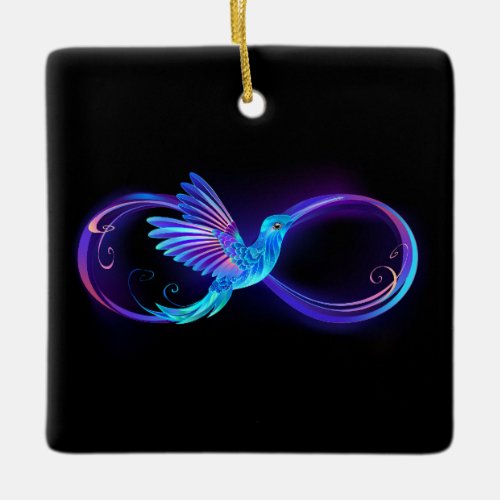 Neon Infinity Symbol with Glowing Hummingbird Ceramic Ornament