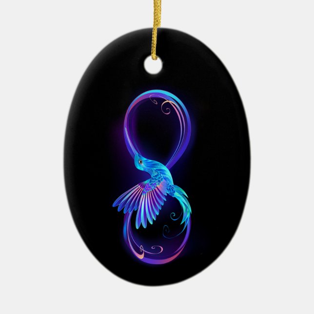 Neon Infinity Symbol with Glowing Hummingbird Ceramic Ornament (Front)