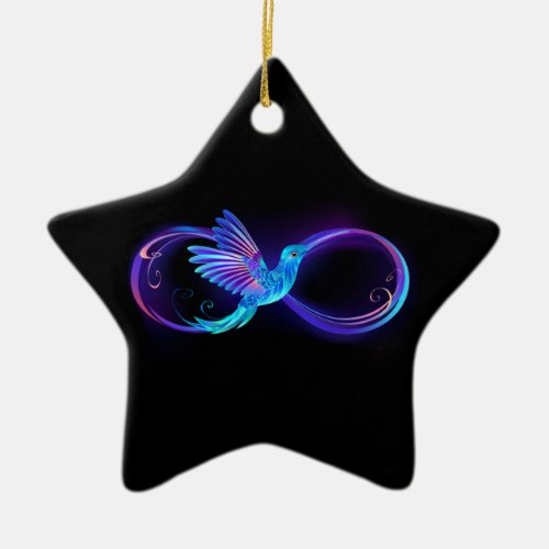 Neon Infinity Symbol with Glowing Hummingbird Ceramic Ornament