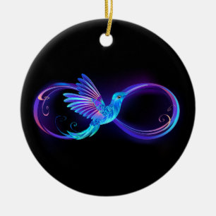 Neon Infinity Symbol with Glowing Hummingbird Ceramic Ornament