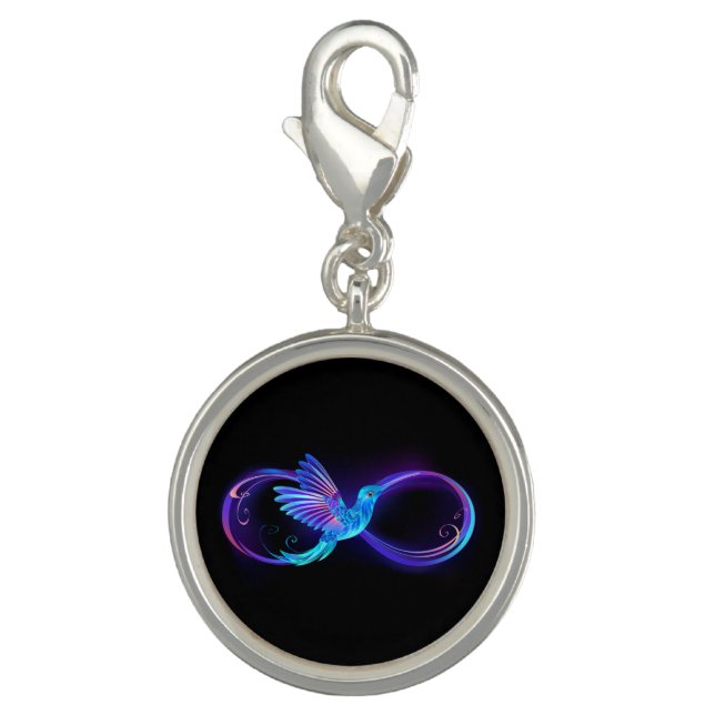 Neon Infinity Symbol with Glowing Hummingbird Charm (Front)