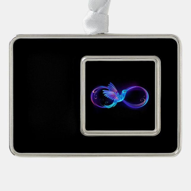 Neon Infinity Symbol with Glowing Hummingbird Christmas Ornament (Front)