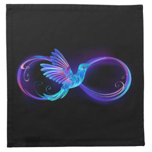 Neon Infinity Symbol with Glowing Hummingbird Cloth Napkin